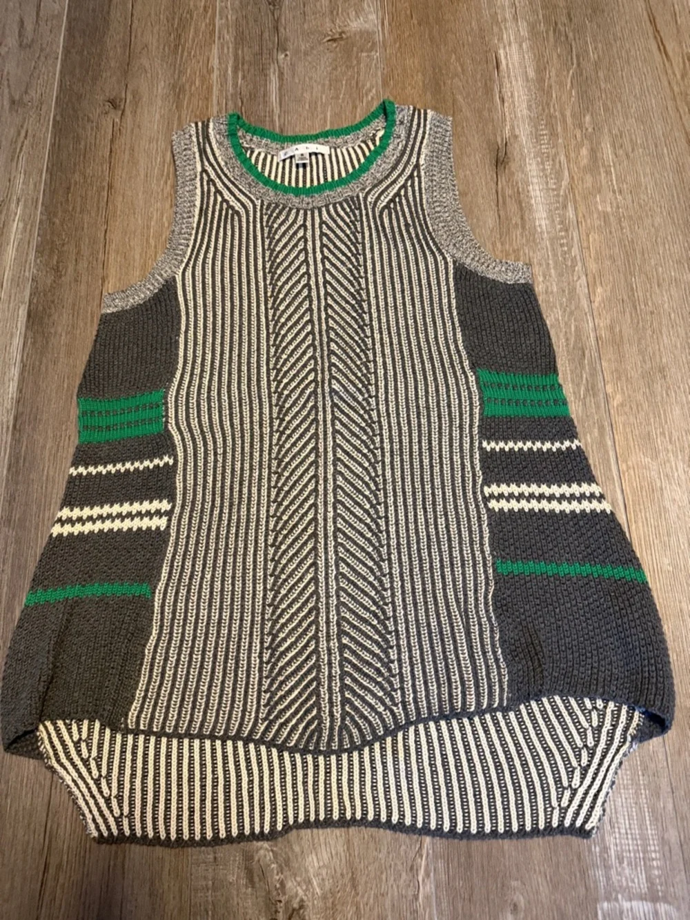 CAbi Striped Knit Sleeveless Pullover in Black, White & Green